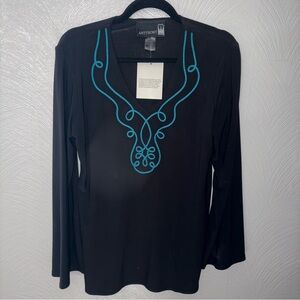 Antthony Women's Teal Embroidered Abstract Tunic Length Top Size S NWT